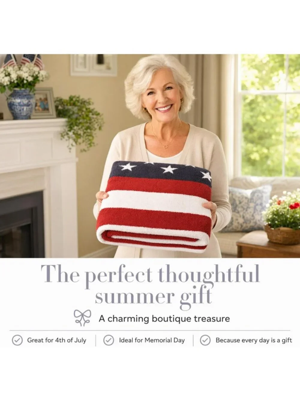 Cozy Red, White & Blue Chenille American Flag Blanket - Perfect for Patriotic